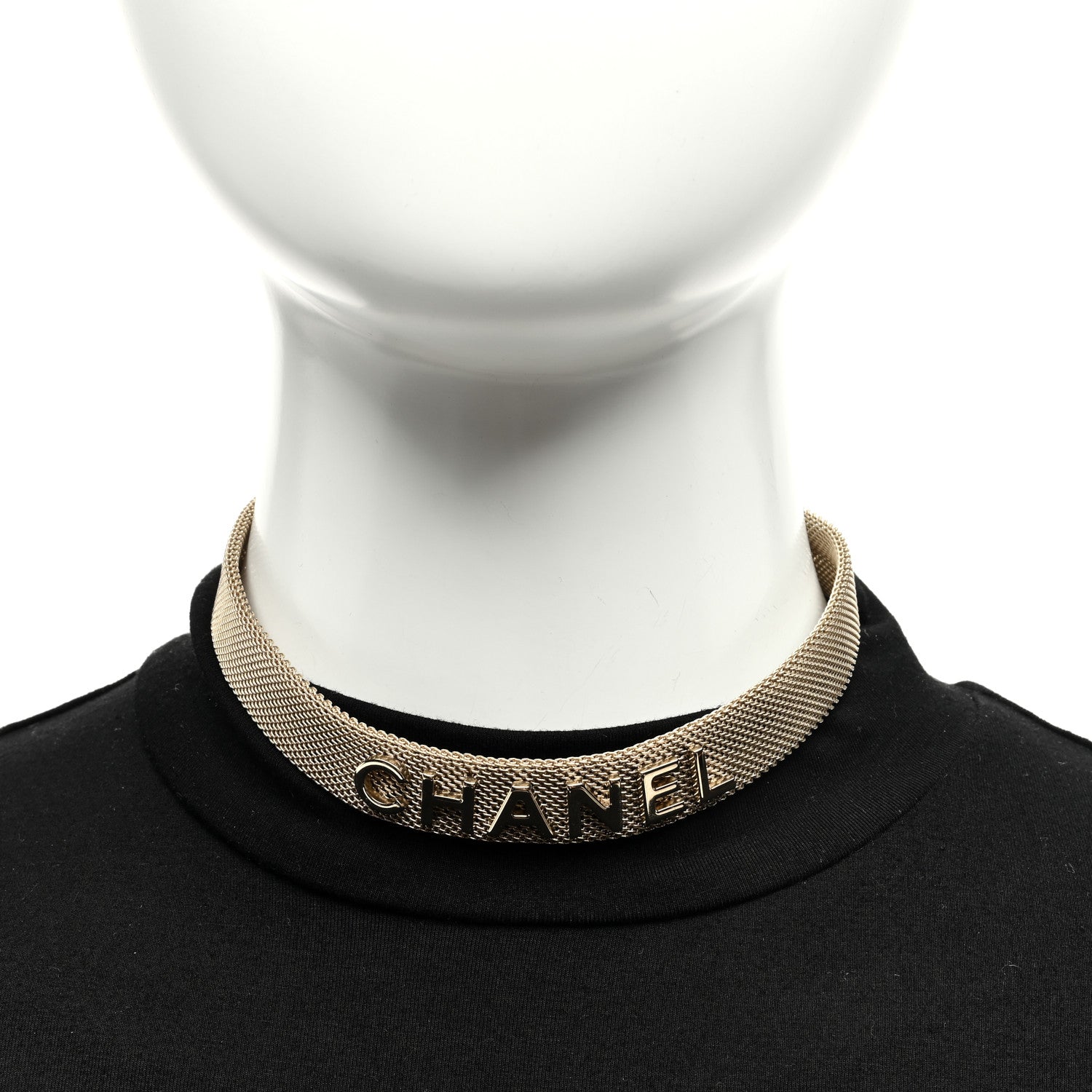 Chanel Mesh Logo Choker Necklace Gold 2 of 4