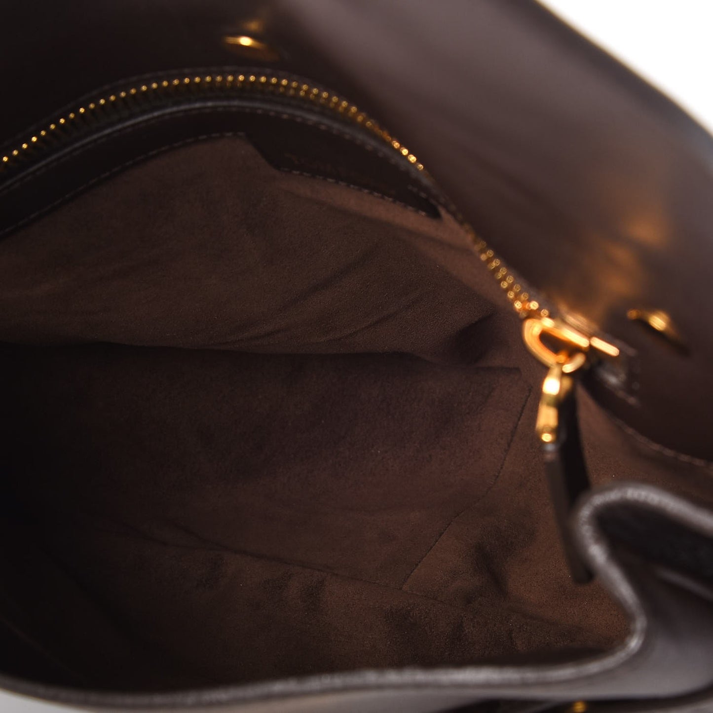 Calfskin Zipper Strap Shoulder Bag Dark Brown
