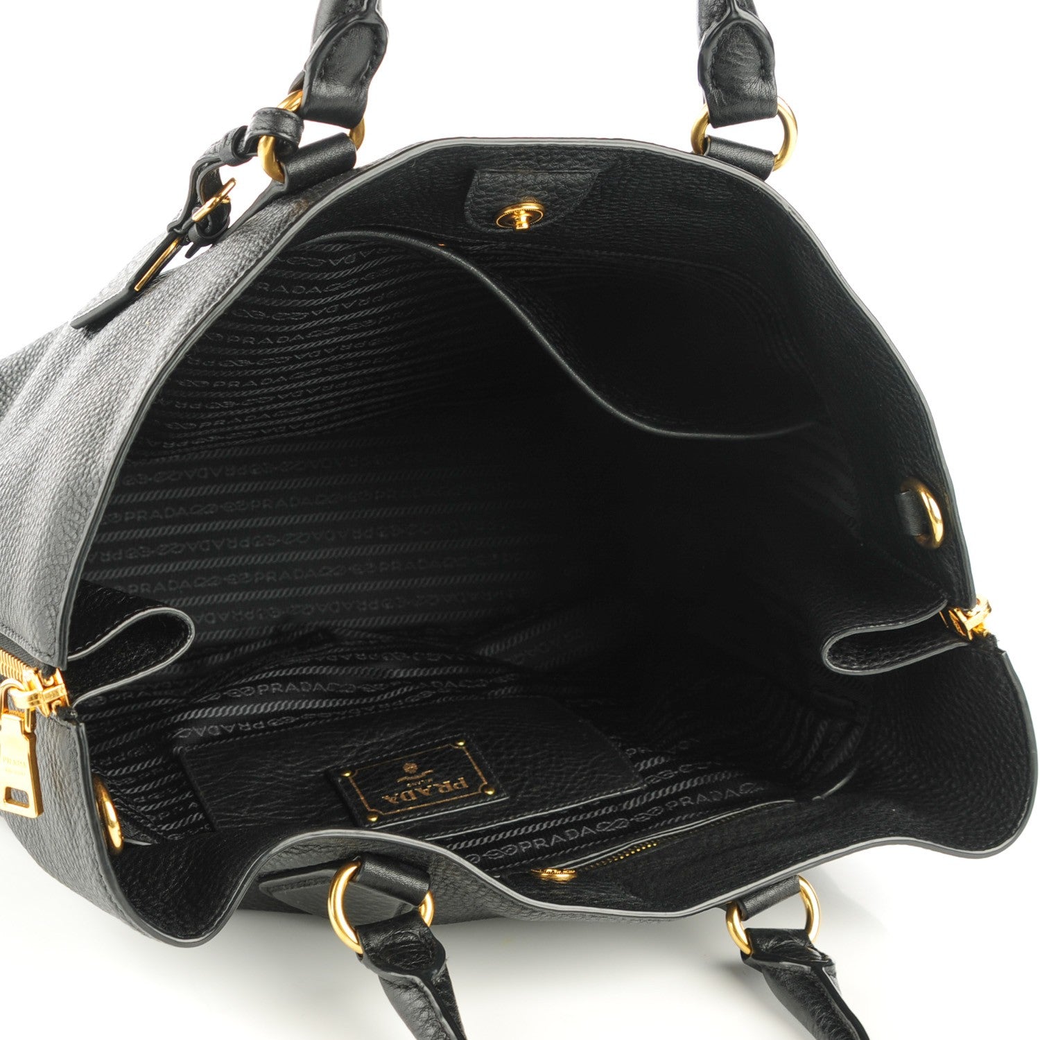 Prada Vitello Daino Side Zip Shopping Tote Nero Black 6 of 10