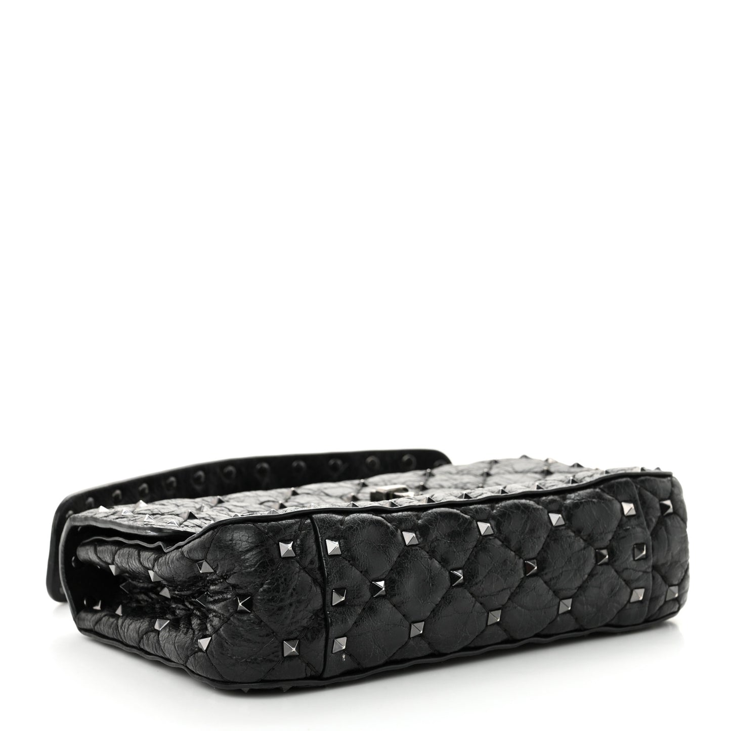 Craquele Nappa Small Rockstud Spike Shoulder Bag Black