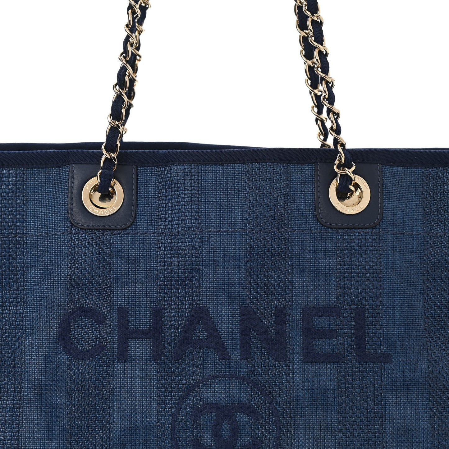 Mixed Fibers Striped Small Deauville Tote Navy Blue