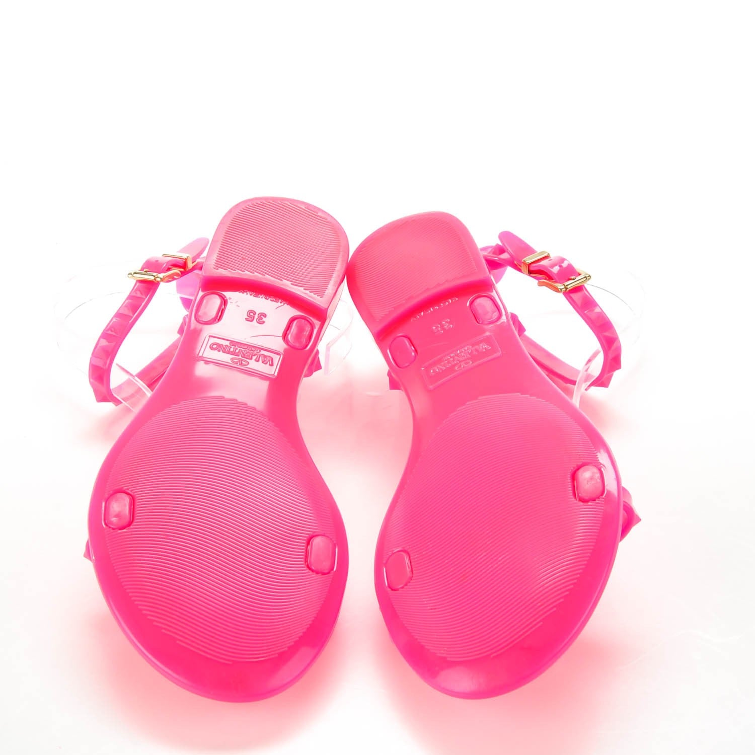Valentino Garavani PVC Jelly Rockstud Ankle Strap Flat Sandals 35 Fuxia Fluo 5 of 9