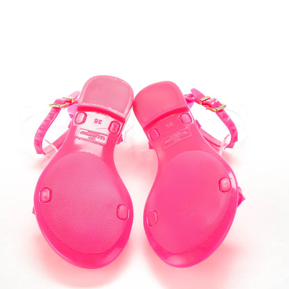 Valentino Garavani PVC Jelly Rockstud Ankle Strap Flat Sandals 35 Fuxia Fluo 5 of 9