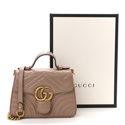 Gucci Calfskin Matelasse Mini GG Marmont Top Handle Shoulder Bag Porcelain Rose 12 of 12