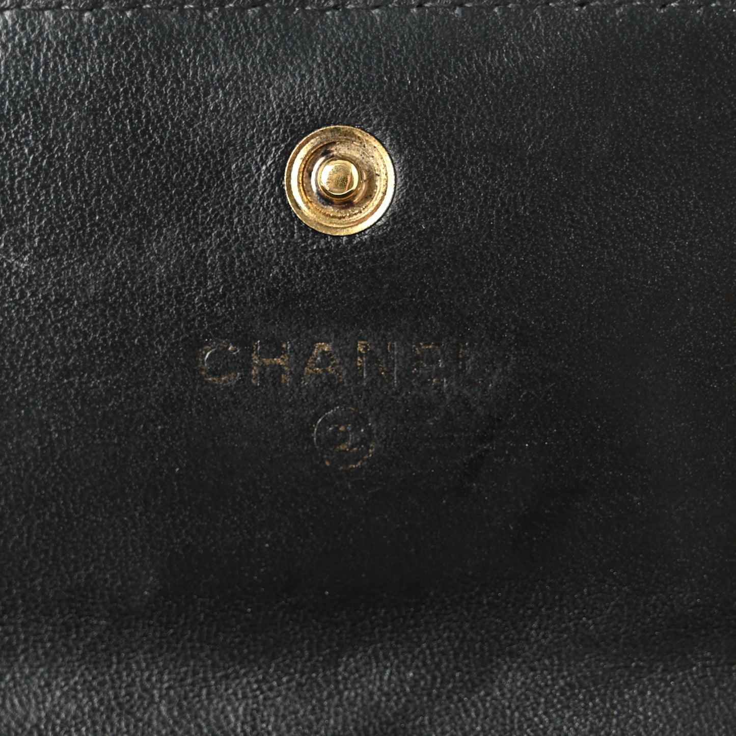 Lambskin Camellia Embossed Large Gusset Flap Wallet Black
