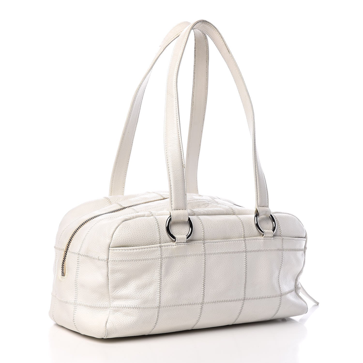 Chanel Caviar Square Stitched Bowler White 3 of 11