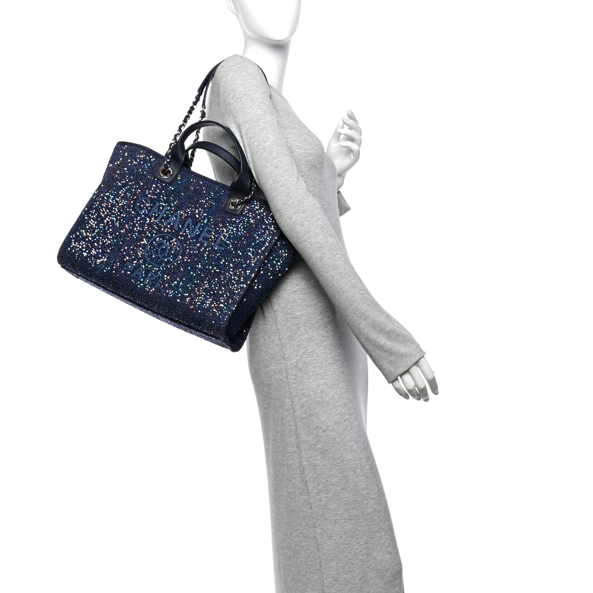 Chanel Calfskin Sequin Medium Deauville Tote Blue Multicolor 2 of 10