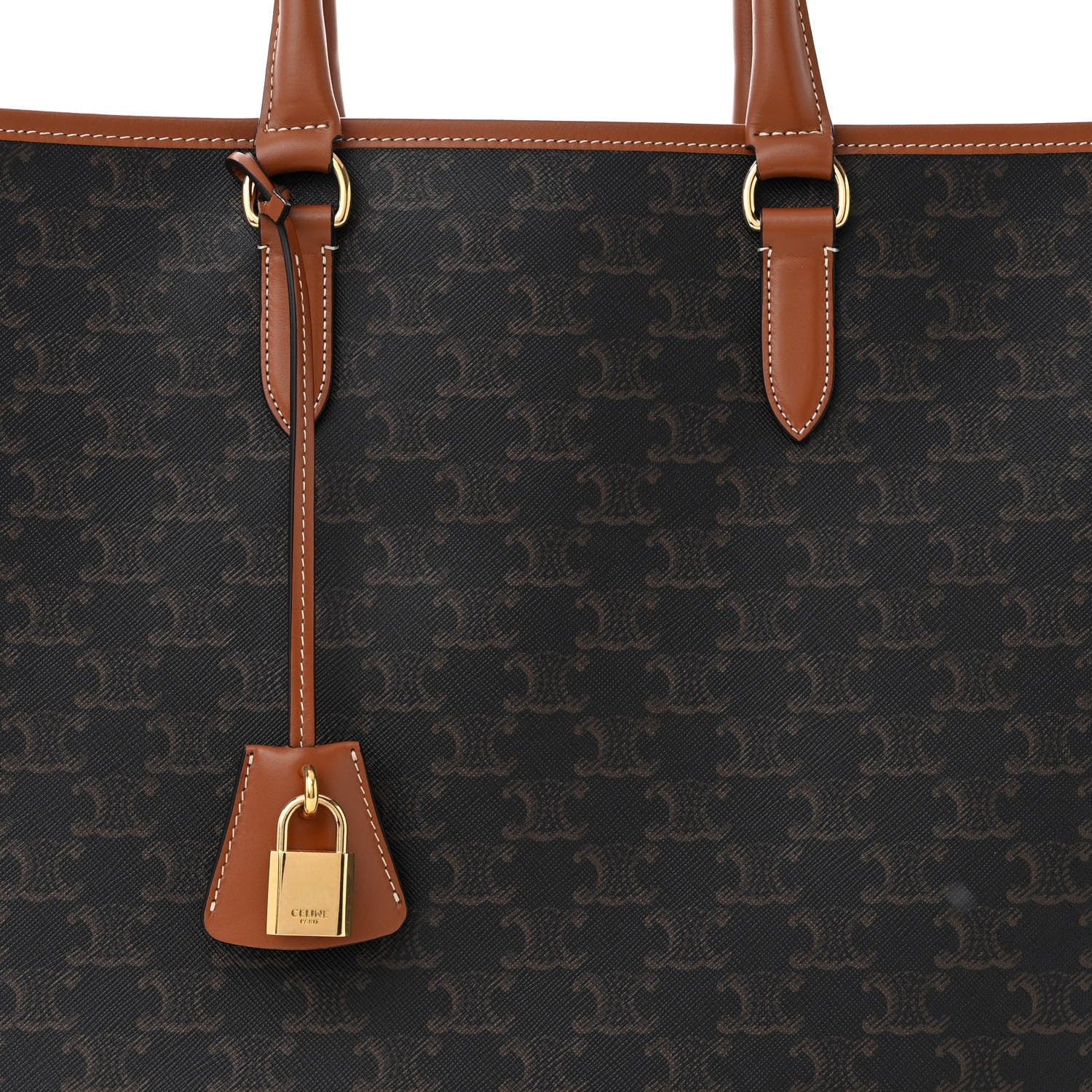 Celine Triomphe Canvas Calfskin Horizontal Cabas Tan 9 of 14