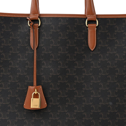 Celine Triomphe Canvas Calfskin Horizontal Cabas Tan 9 of 14