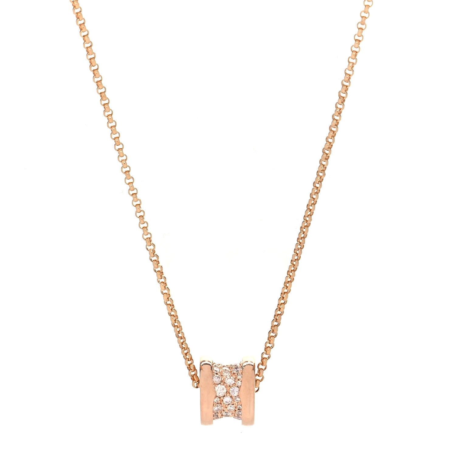 Bulgari 18K Rose Gold Diamond Small B.Zero1 Pave Pendant Necklace 1 of 5