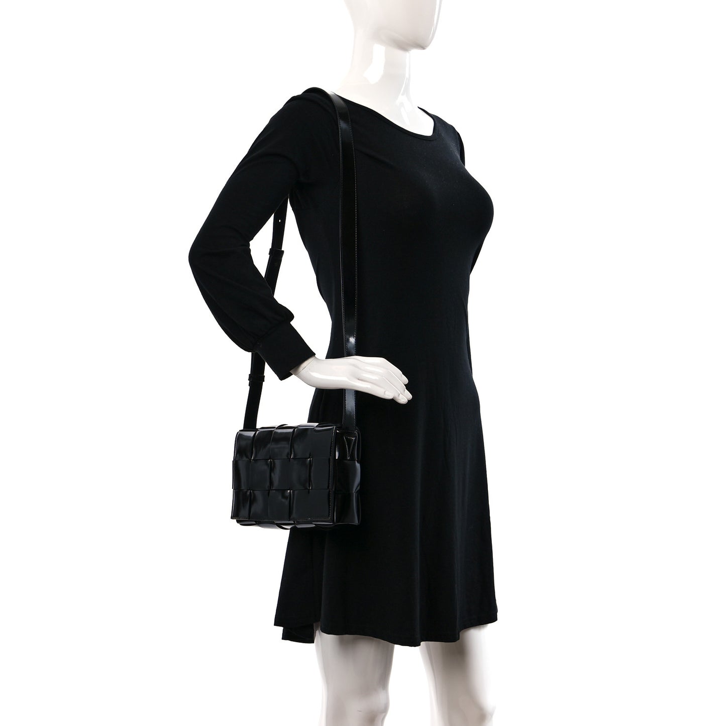 Patent Maxi Intrecciato Cassette Crossbody Bag Black
