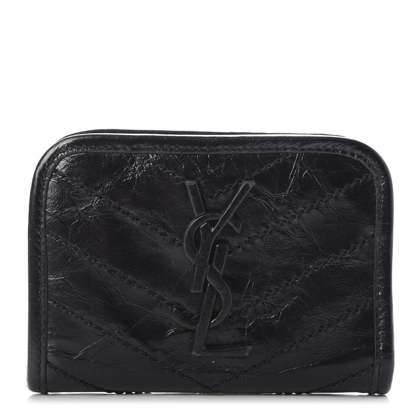 Crinkled Calfskin Matelasse Monogram Niki Card Holder Black