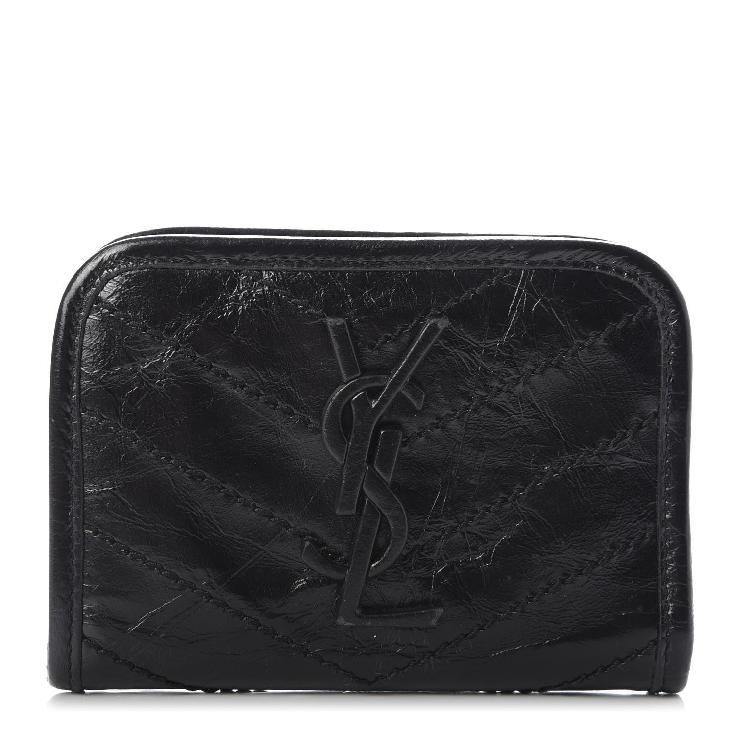 Saint Laurent Crinkled Calfskin Matelasse Monogram Niki Card Holder Black 1 of 6