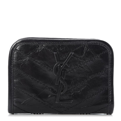 Saint Laurent Crinkled Calfskin Matelasse Monogram Niki Card Holder Black 1 of 6
