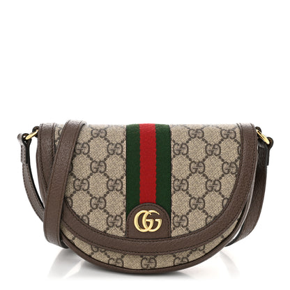 Gucci GG Supreme Monogram Textured Dollar Calfskin Web Mini Ophidia Flap Shoulder Bag Beige Ebony New Acero 1 of 13