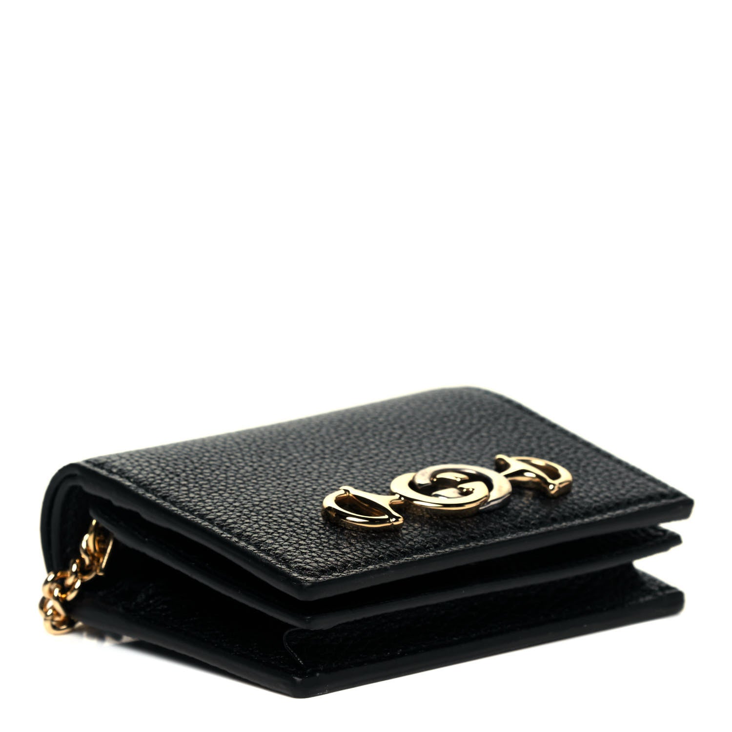 Gucci Grainy Calfskin Zumi Chain Card Case Wallet Black 4 of 8