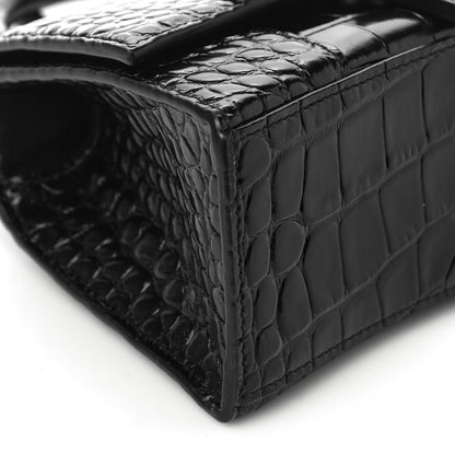Balenciaga Shiny Calfskin Monochrome Crocodile Embossed Hourglass Top Handle Bag XS Black 8 of 9