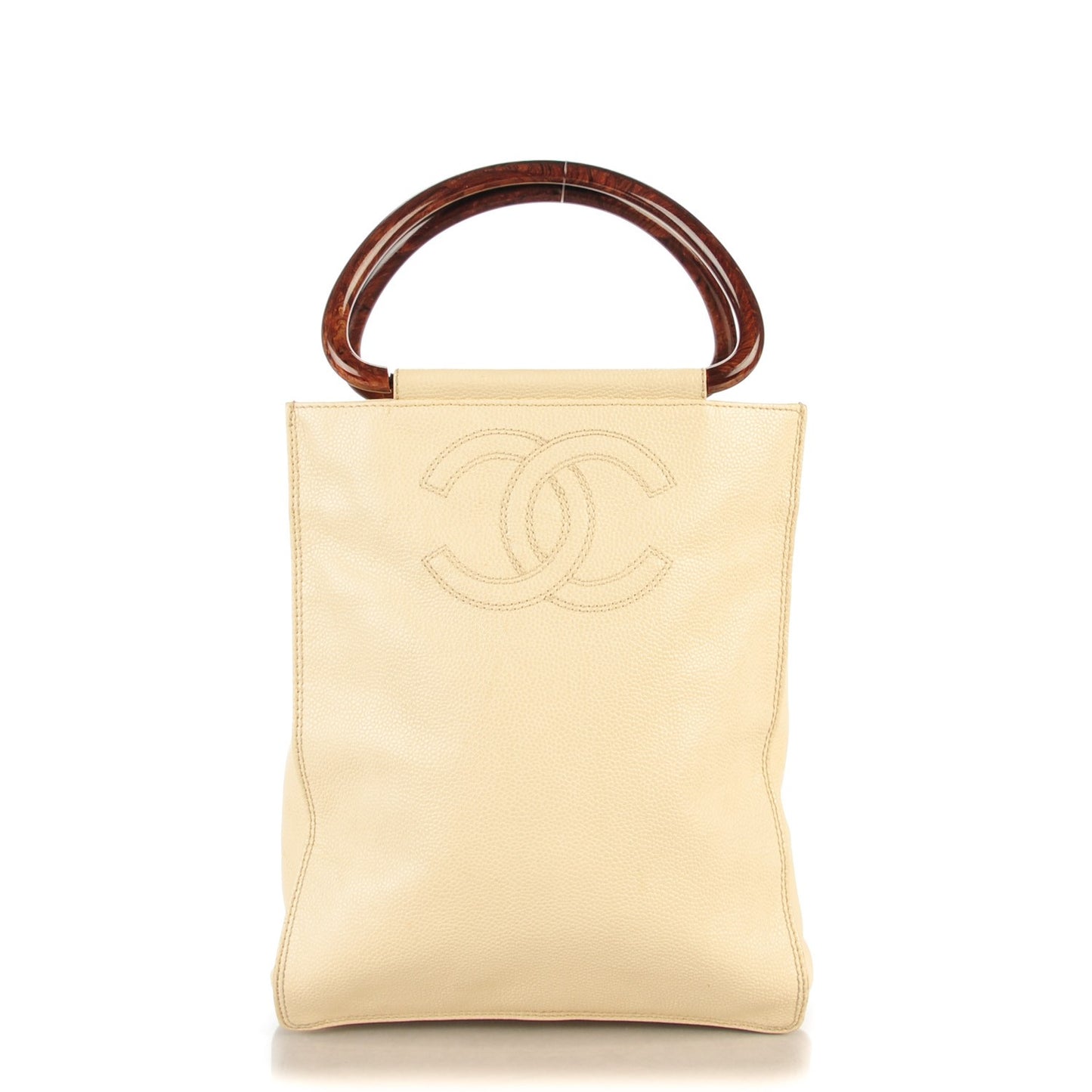 Grained Calfskin Tortoise Handle Tote White