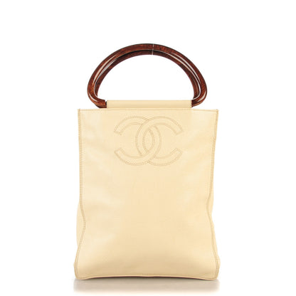 Chanel Grained Calfskin Tortoise Handle Tote White 1 of 7