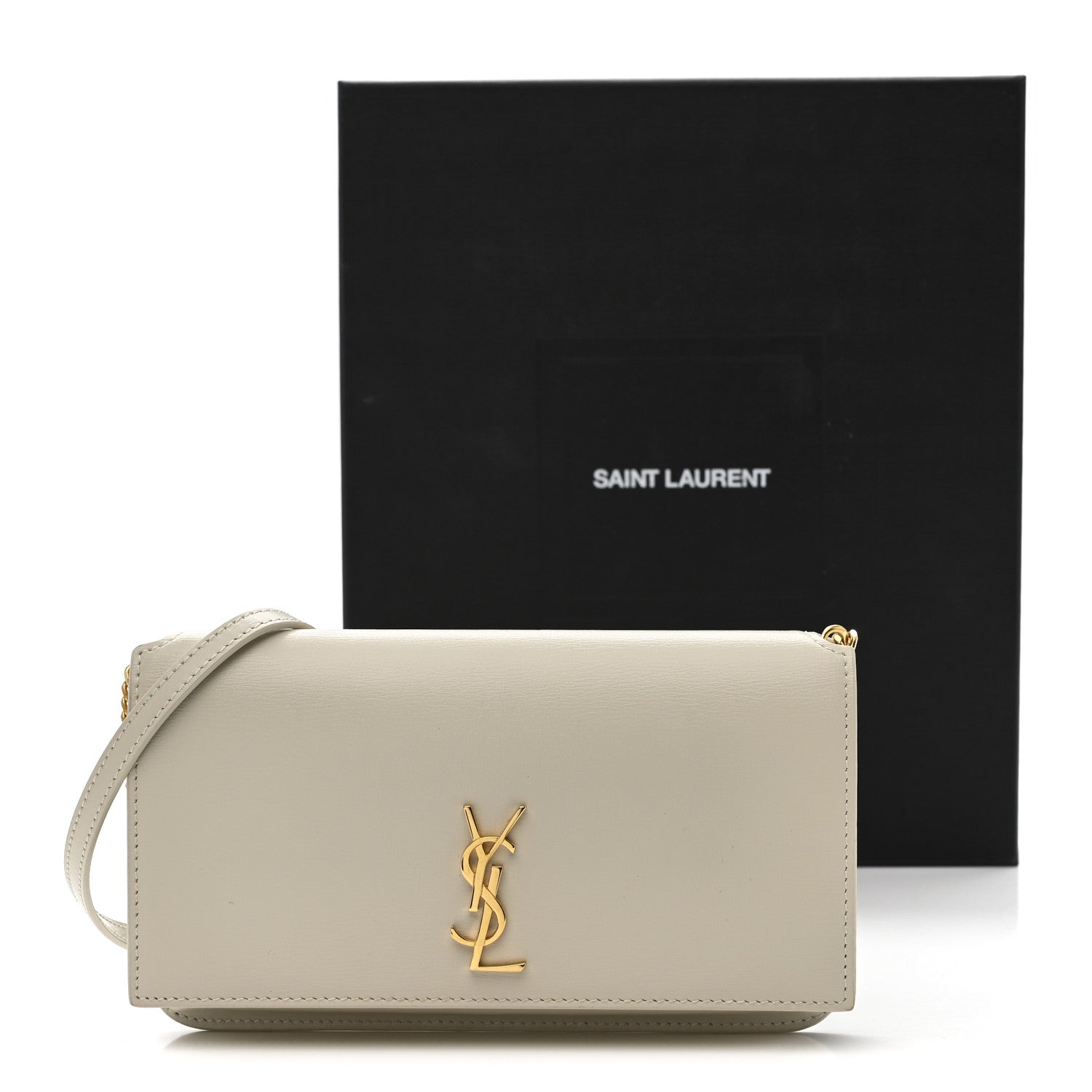 Saint Laurent Smooth Calfskin Monogram Phone Holder Crossbody Crema Soft 10 of 10