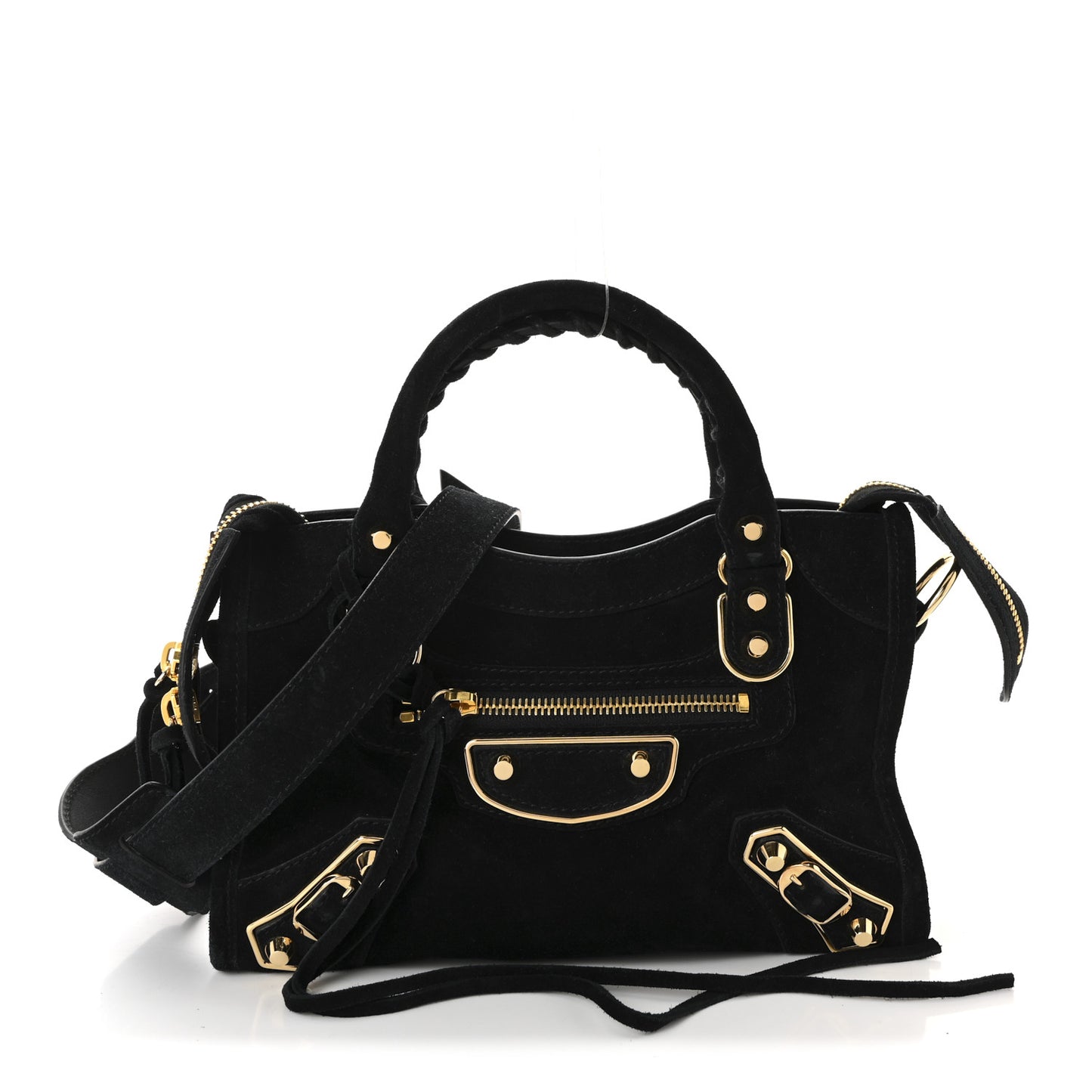 Baby Daim Suede Gold Metallic Edge Hardware Mini City Black