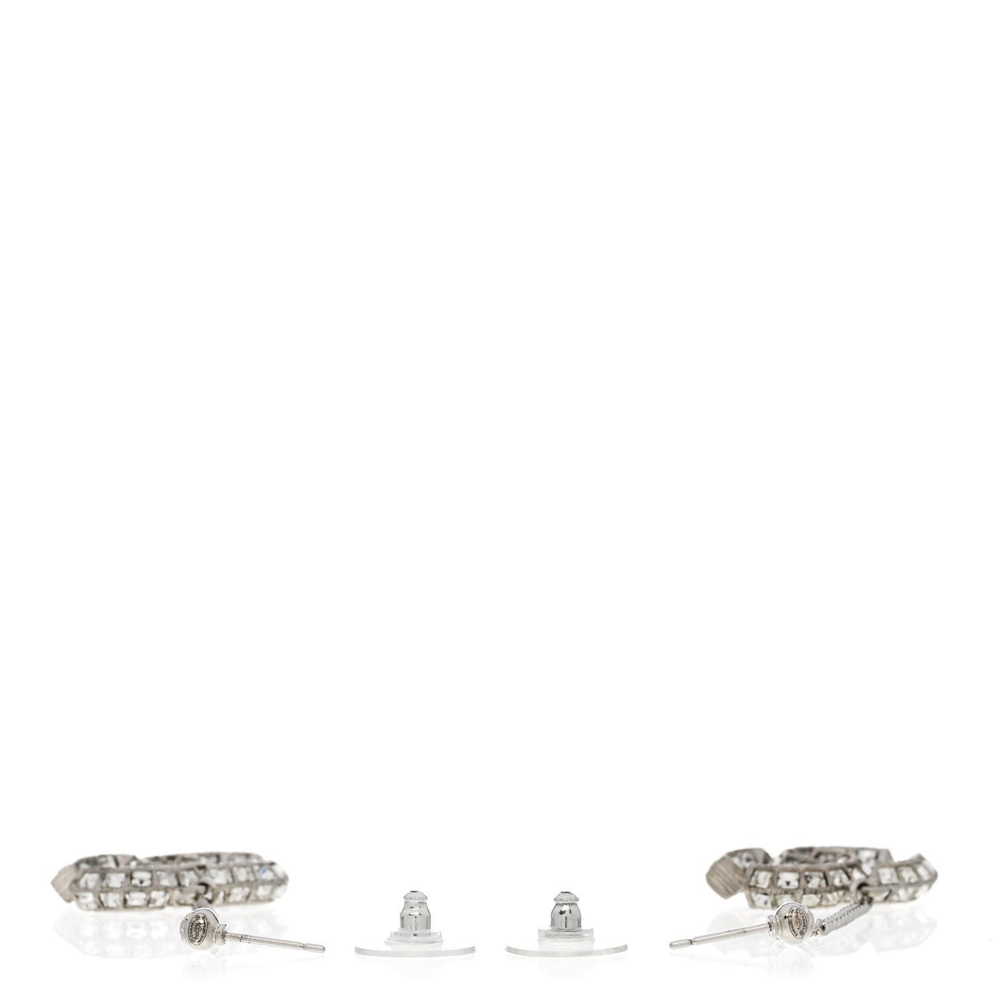 Baguette Crystal CC Drop Earrings Silver