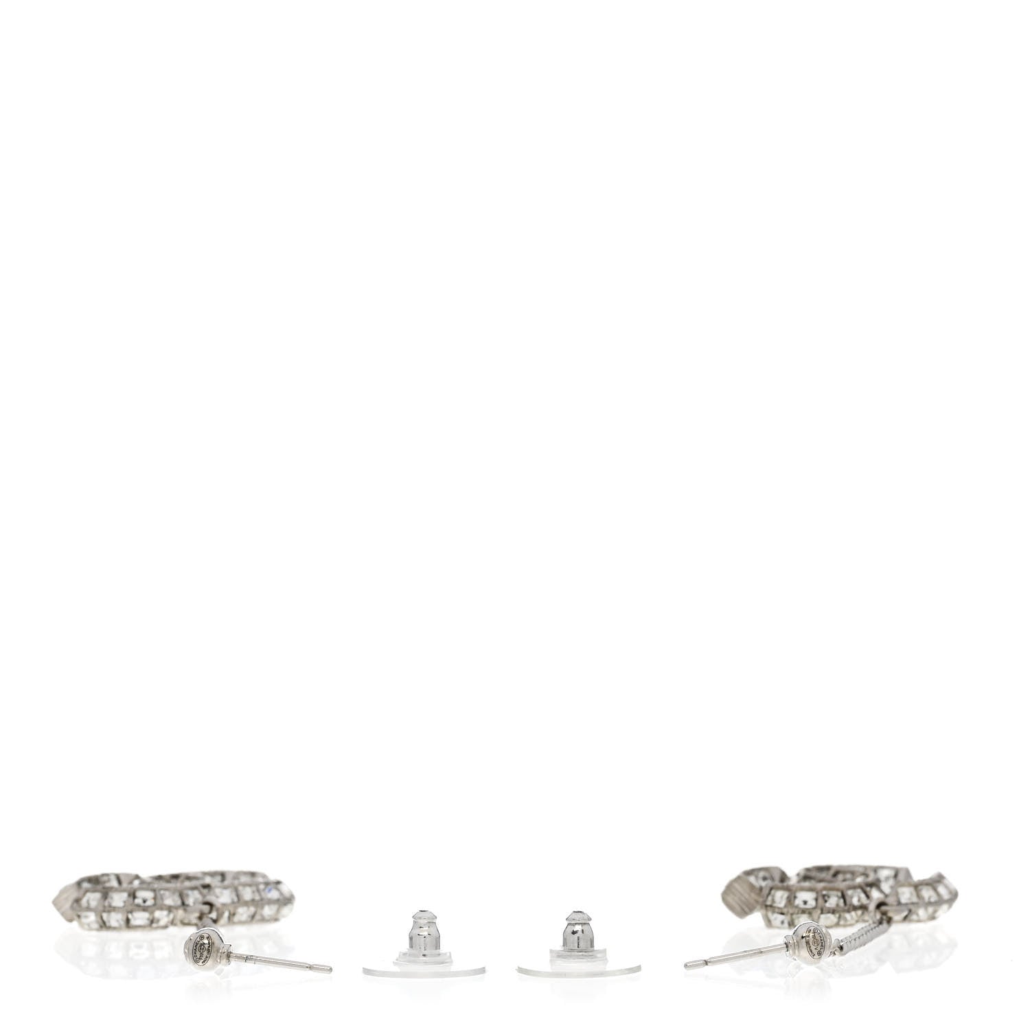 Chanel Baguette Crystal CC Drop Earrings Silver 3 of 5