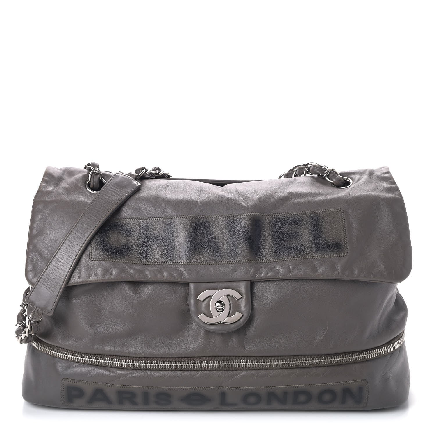 Chanel Calfskin Large Expandable Paris London Flap Bag Grey 1 of 8
