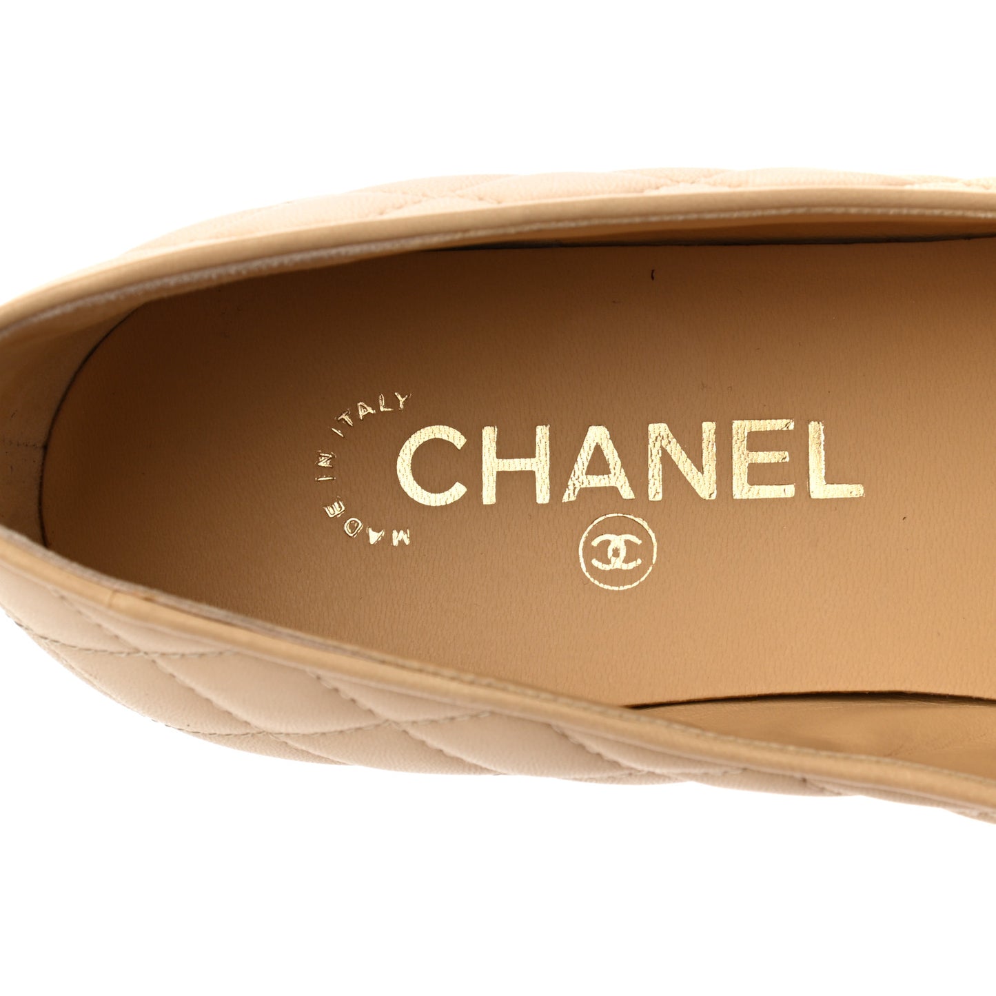 Lambskin Quilted Cap Toe Ballerina Flats 39 Beige Black