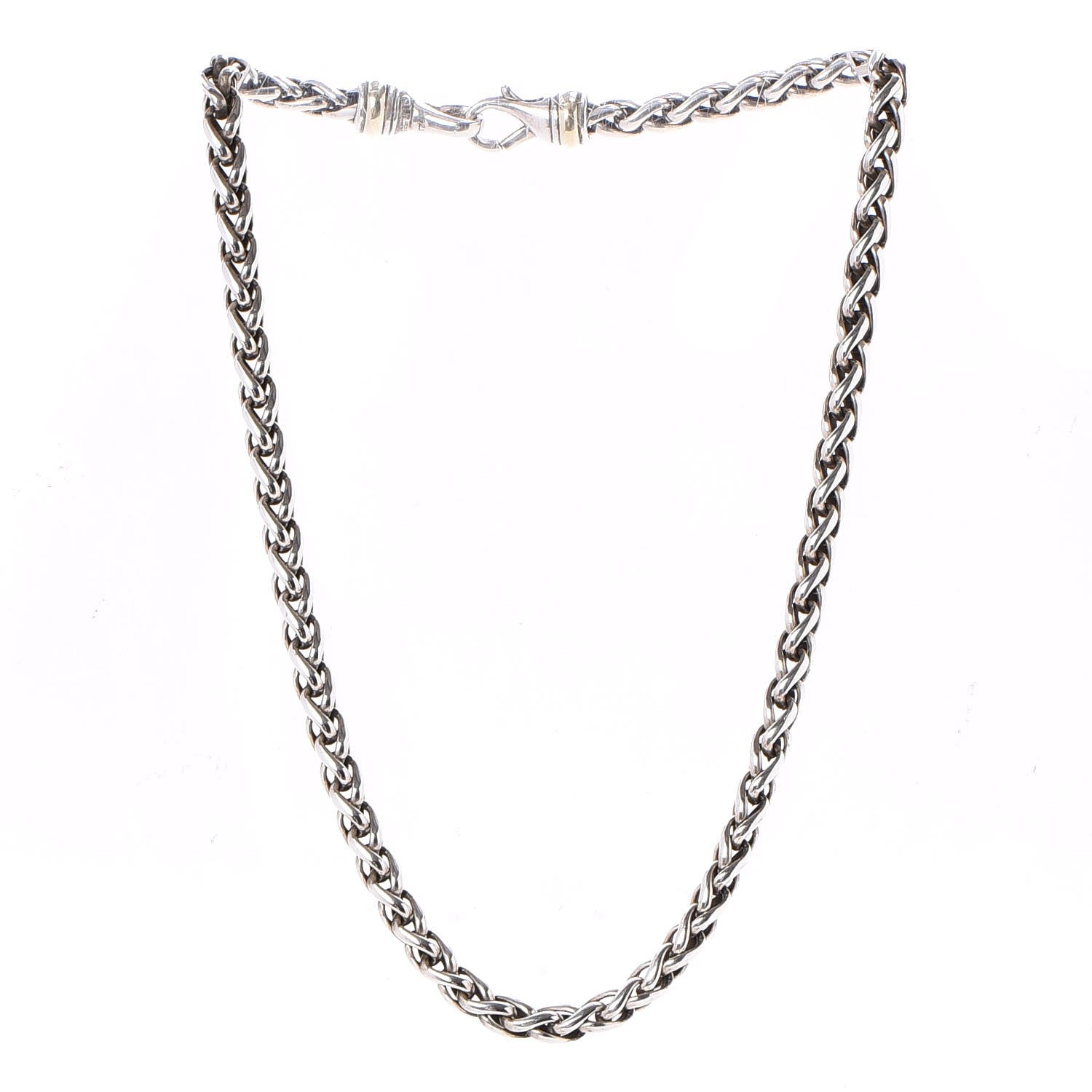 David Yurman Sterling Silver Medium 14k Gold 6mm Wheat Chain Necklace 3 of 5