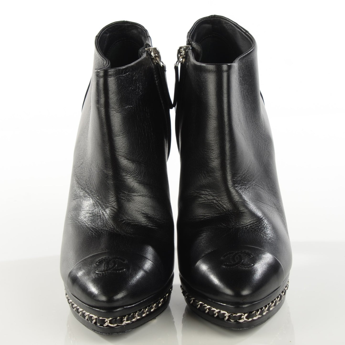 Lambskin Platform Chain Ankle Boots 38 Black