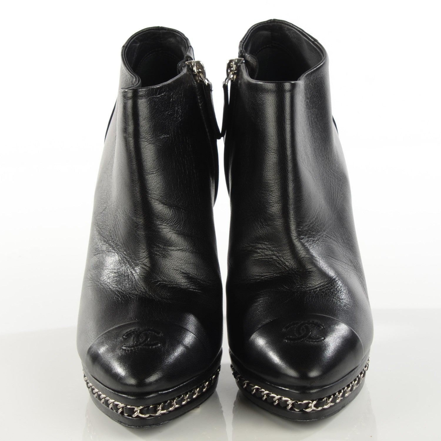 Chanel Lambskin Platform Chain Ankle Boots 38 Black 2 of 8