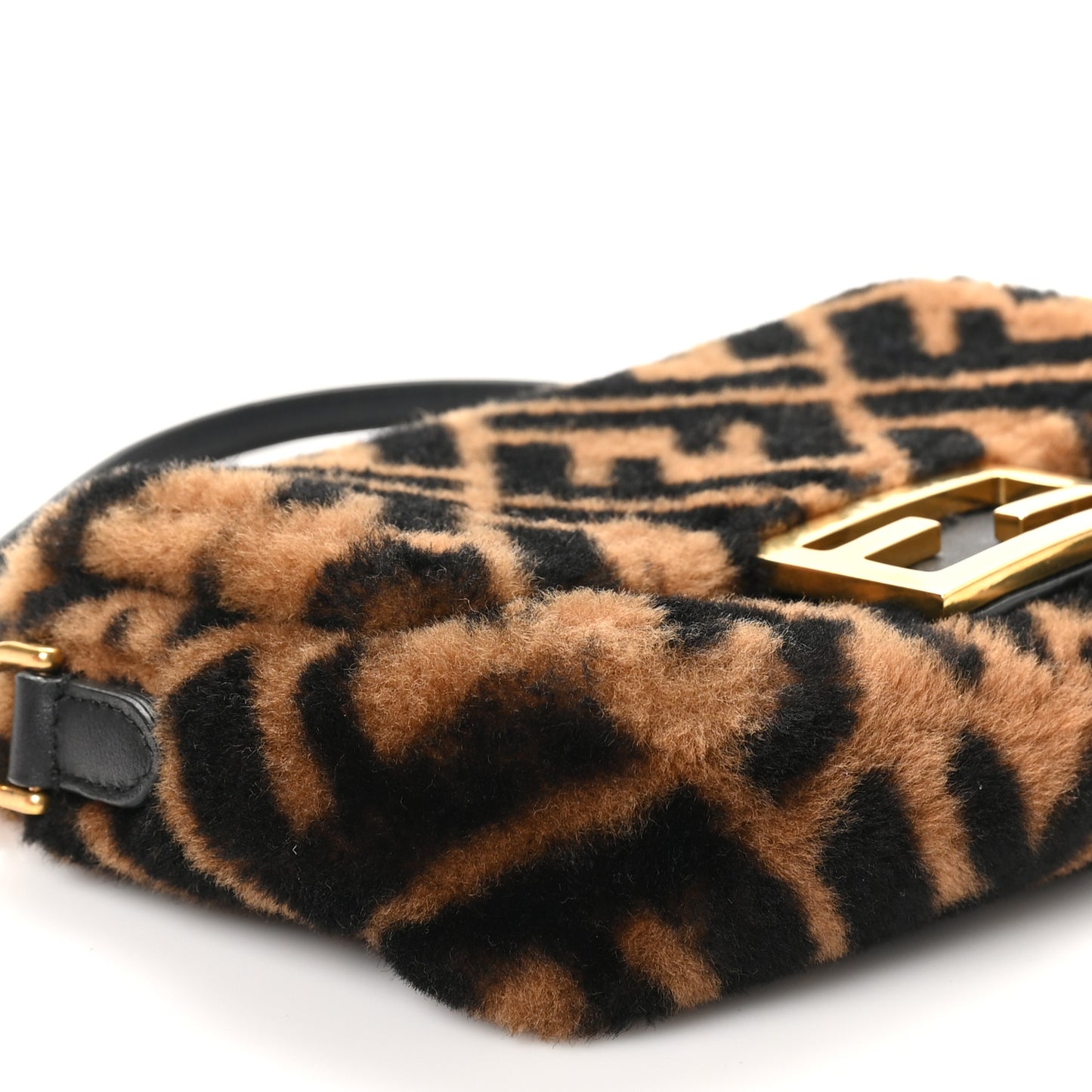 Shearling Vitello Dolce Macro FF 1974 Mini Baguette Tobacco Black