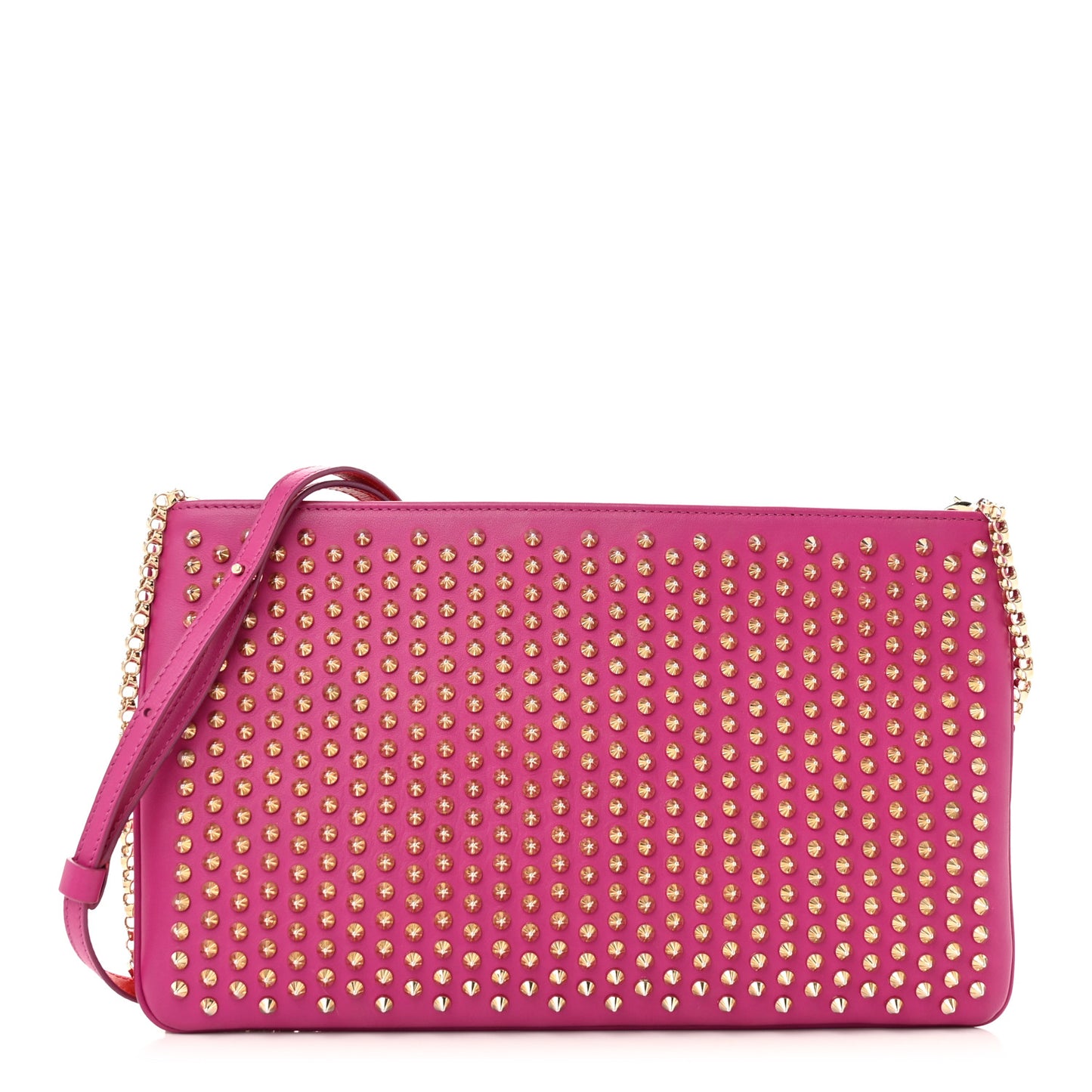 Calfskin Studded Loubiposh Chain Clutch Rose Indien Gold