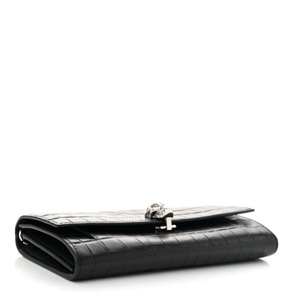 Alexander McQueen Calfskin Crocodile Embossed Skull Wallet on Chain Black 4 of 11