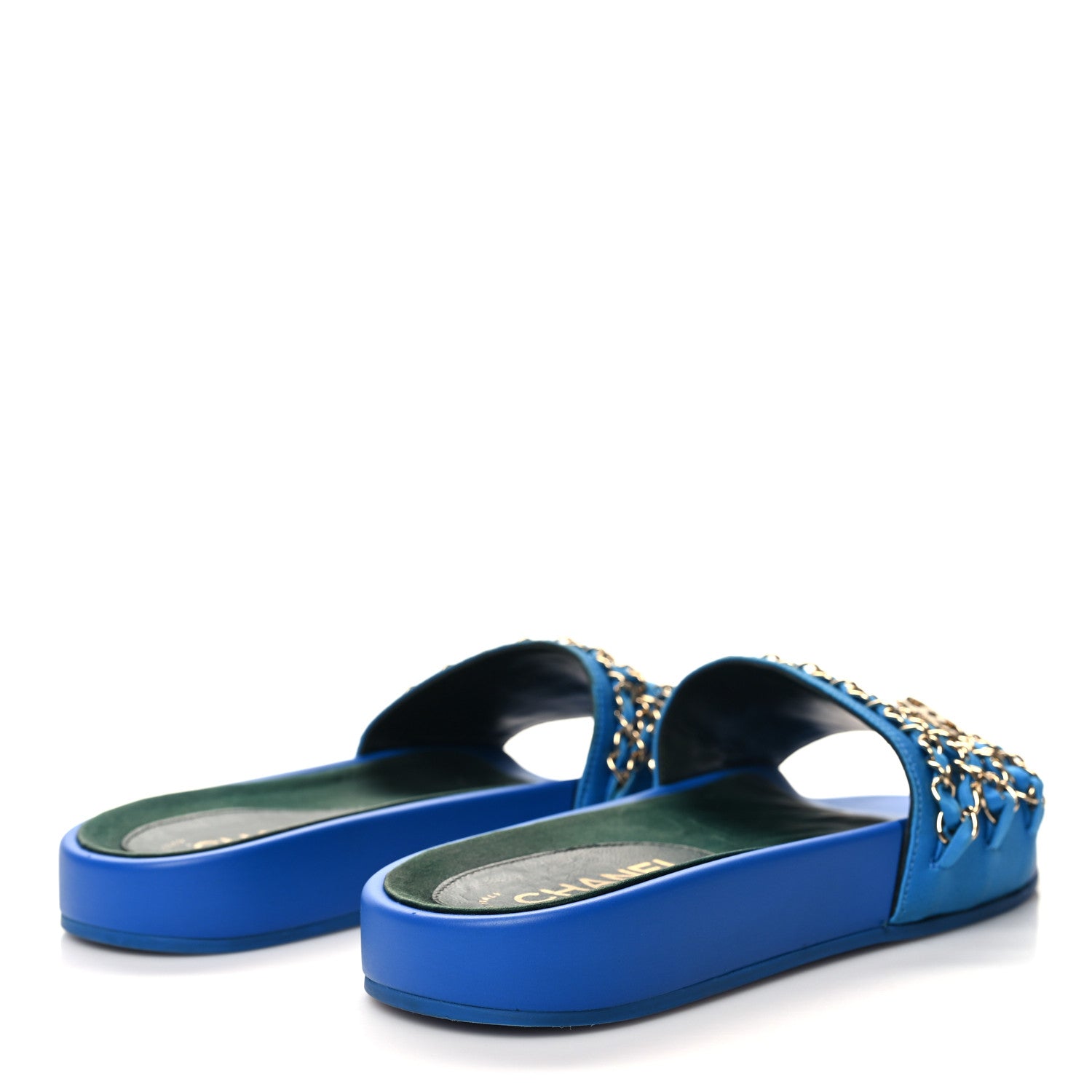 Chanel Canvas Chain Flat Sandals 36 Bright Blue 4 of 8
