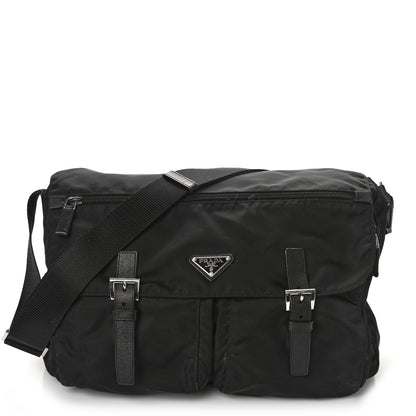 Prada Tessuto Nylon Saffiano Vela Messenger Bag Black 1 of 10