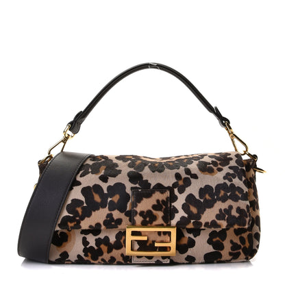 Fendi Vitello Pelo Seta Paisley Leopard Print Baguette Cammello Beige Black 1 of 11