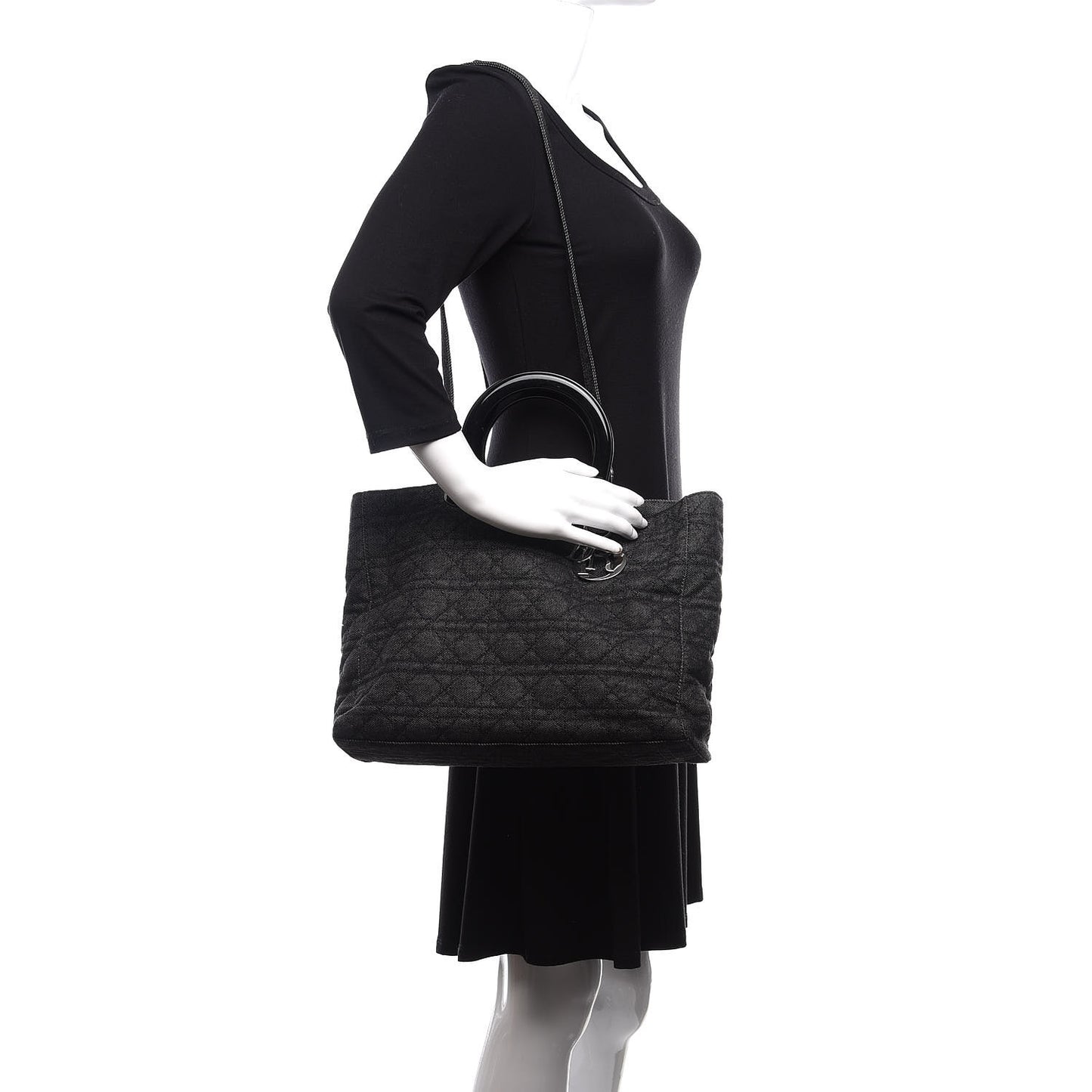 Denim Cannage Soft Large Lady Dior Tote Black