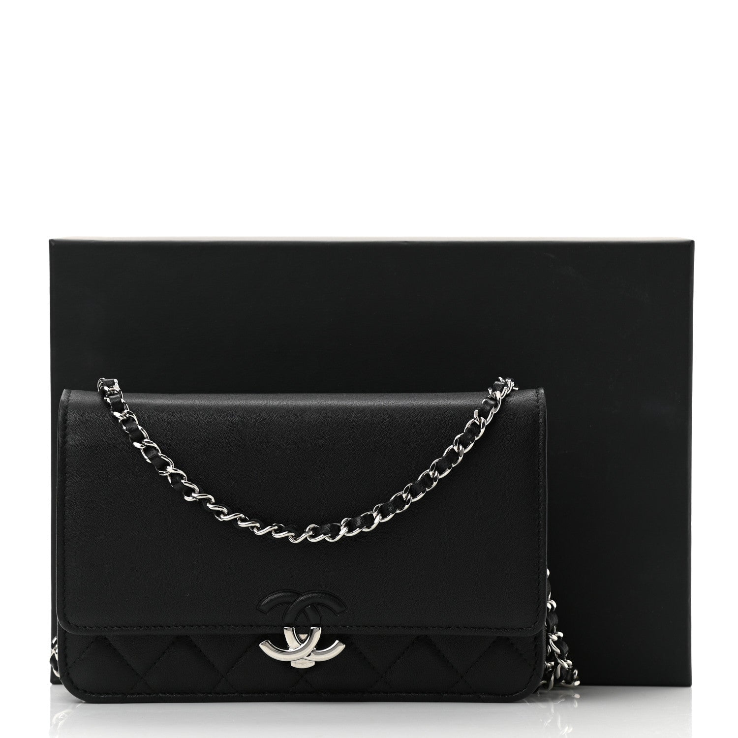 Chanel Grained Calfskin Quilted Urban Champion Wallet On Chain WOC Black 12 of 12