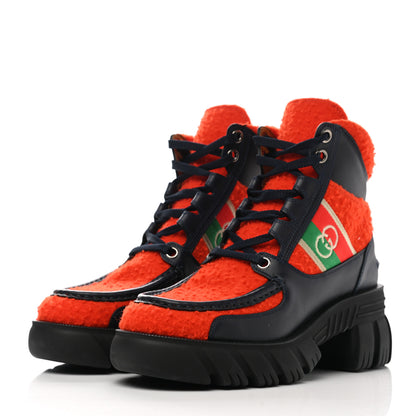 Gucci Casy Wool Quebec Calfskin Web Womens Interlocking G Lace Up Combat Boots 39.5 Bitter Blue 3 of 9