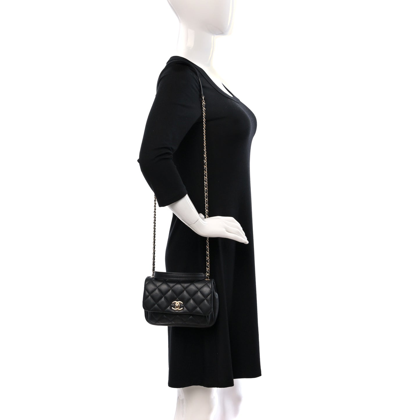 Calfskin Quilted Top Handle Flap Black