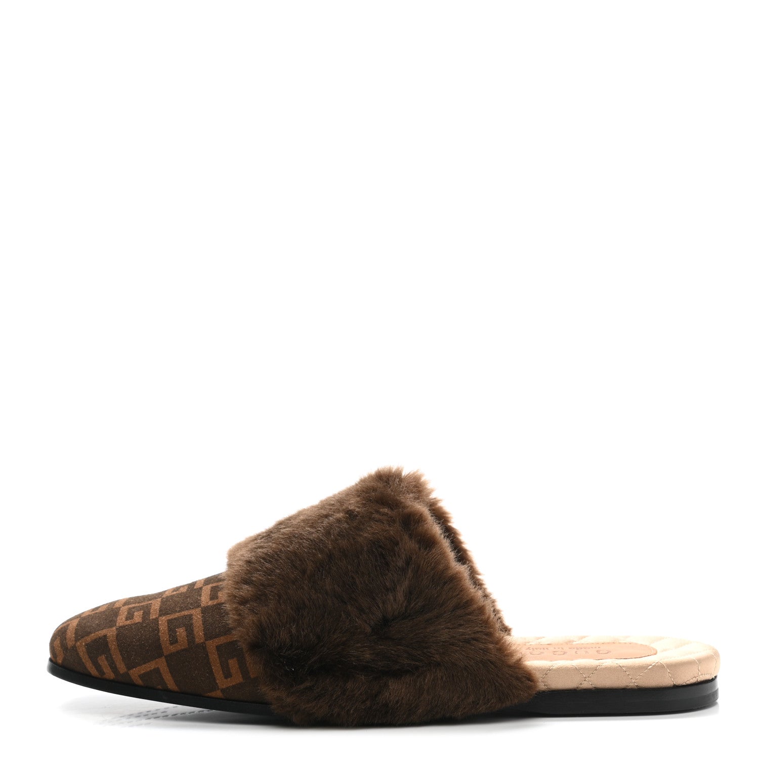 Gucci Calfskin Faux Fur Square G Mens Lawrence Slippers 9 Brown 1 of 8