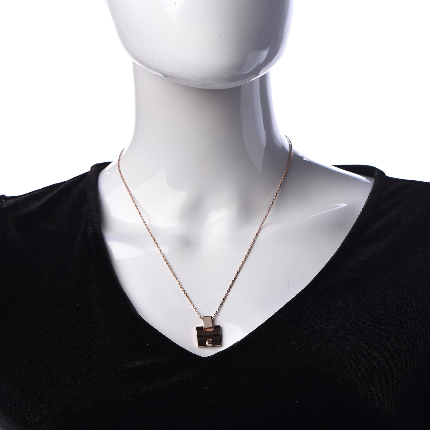 Hermes Rose Gold Plated Lacquered Eileen Pendant Necklace Marron Glace 1 of 7