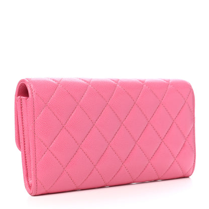 Chanel Caviar Quilted Large Gusset Flap Wallet Pink 3 of 8