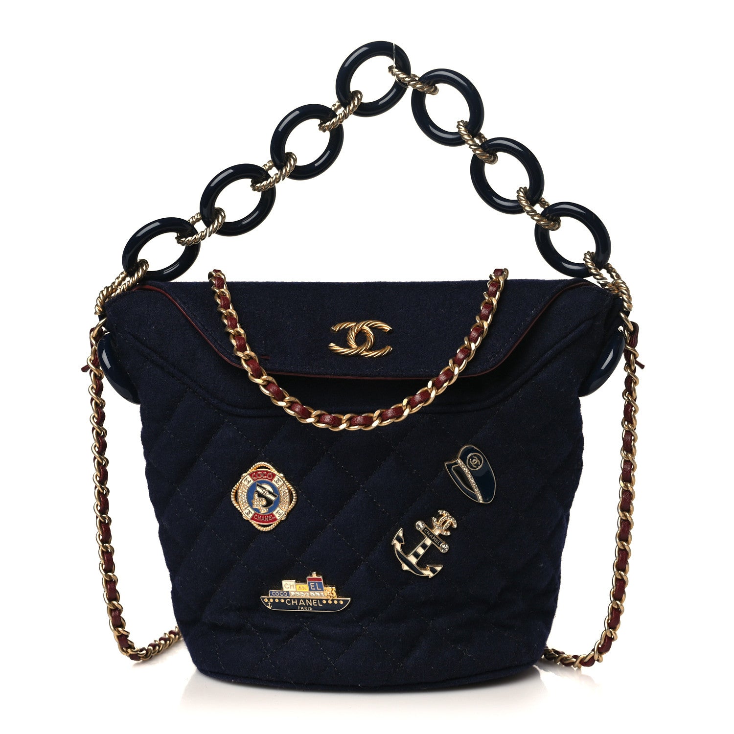 Chanel Wool Lambskin Quilted Paris Hamburg Charms Bucket Bag Dark Navy 1 of 9