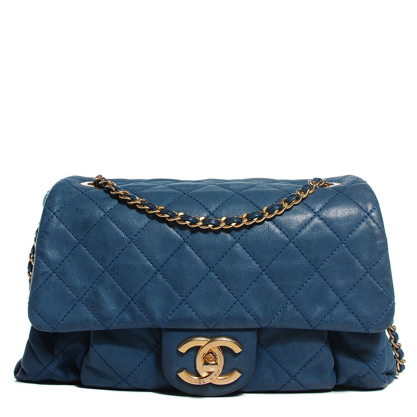 Iridescent Calfskin Chic Quilt Small Flap Dark Blue