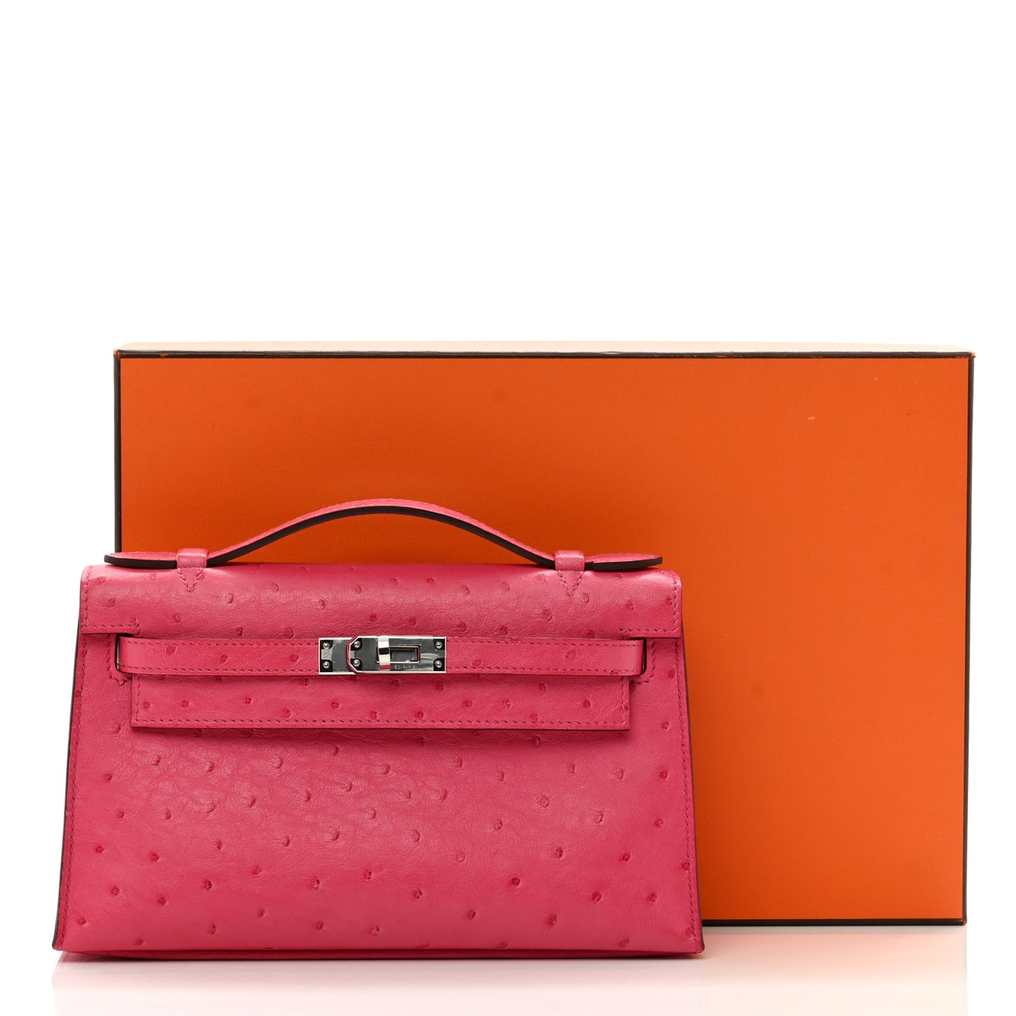 Ostrich Kelly Pochette Clutch Rose Tyrien
