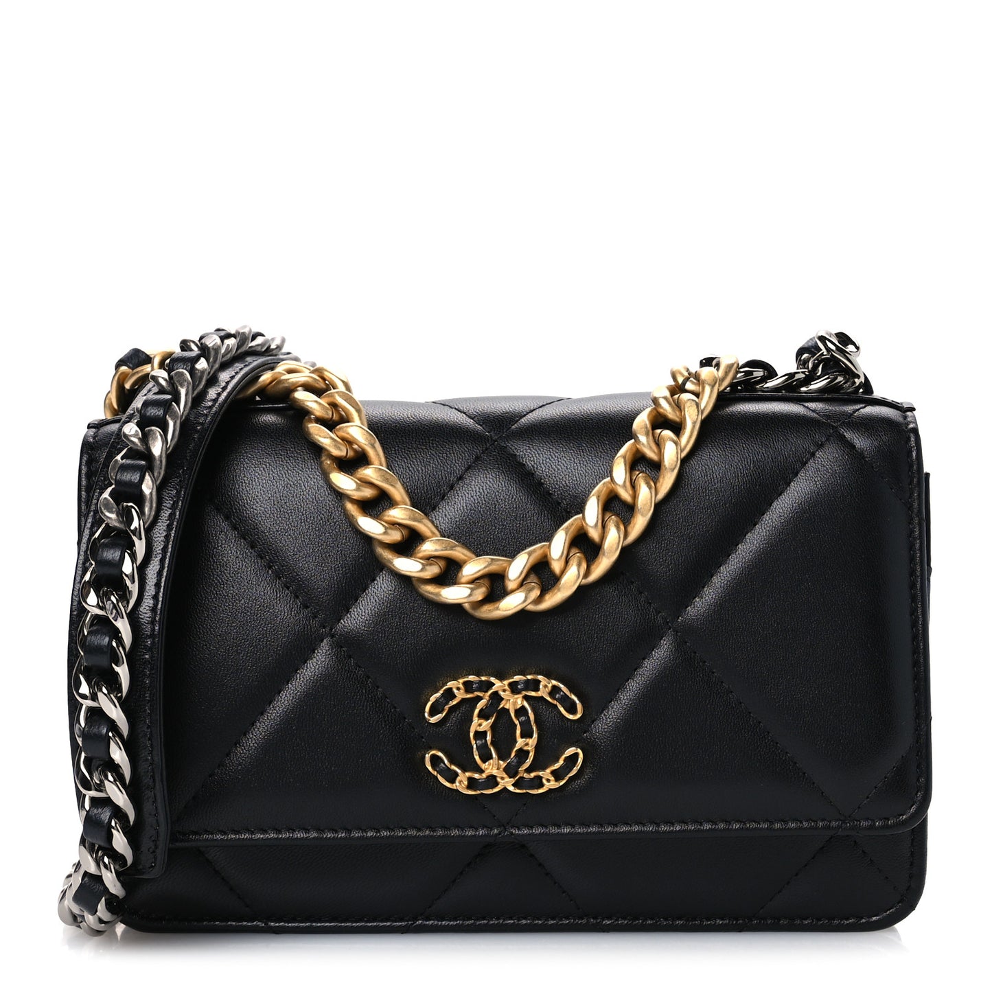 Lambskin Quilted Chanel 19 Wallet On Chain WOC Black