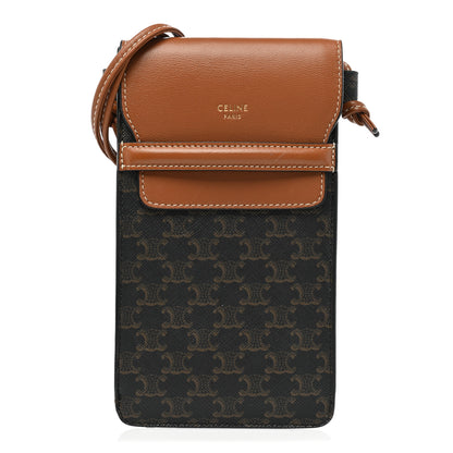 Celine Triomphe Canvas Lambskin Phone Pouch With Flap Tan 1 of 8